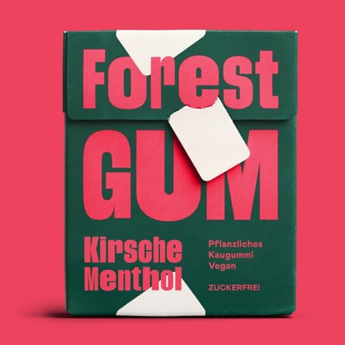 FOREST GUM Kirsche Menthol | Plastikfreies Kaugummi mit Kirsche Menthol Geschmack | Pflanzliche Zutaten | ohne Zucker | Vegan | 9 x 20 Gramm von Forest Gum