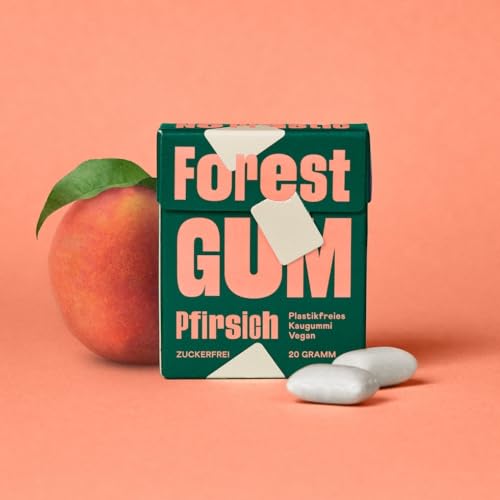 FOREST GUM Pfirsich | Plastikfreies Kaugummi mit Pfirsich Geschmack | Pflanzliche Zutaten | ohne Zucker | Vegan | 9 x 20 Gramm von Forest Gum