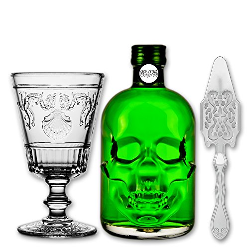 Absinthe "Amnesie" 69,9% alc. Vol. + 1x Absinthe Glas "Versailles" 400ml + 1x Absinthe Löffel "Antique" von Fox Spirits