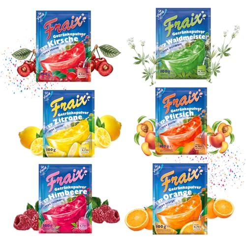 FRAIX Getränkepulver 6 Sorte Mixed Vorteilspack - je 25 Packungen (150er Pack x 100g) 6 Geschmacksrichtungen - Perfekt für Familie, Picknick, Party, Camping, unterwegs von Fraix