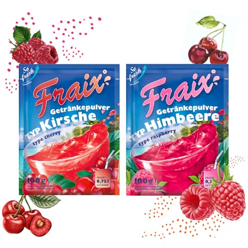 FRAIX Getränkpulver Himbeere + Kirsche (50er KOMBIPACK) (je 25 x 100g) fruchtig & erfrischend - mit Vitamin C von Fraix