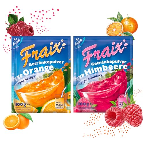 FRAIX Getränkpulver Himbeere + Orange (50er KOMBIPACK) (je 25 x 100g) fruchtig & erfrischend - mit Vitamin C von Fraix