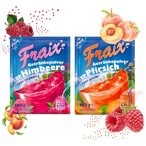 FRAIX Getränkpulver Himbeere + Pfirsich (50er KOMBIPACK) (je 25 x 100g) fruchtig & erfrischend - mit Vitamin C von Fraix