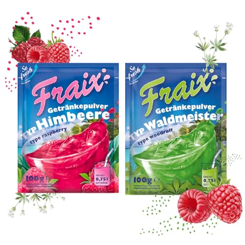 FRAIX Getränkpulver Himbeere + Waldmeister (50er KOMBIPACK) (je 25 x 100g) fruchtig & erfrischend - mit Vitamin C von Fraix