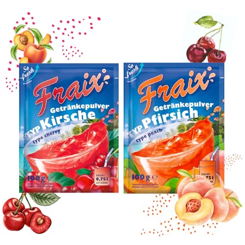 FRAIX Getränkpulver Kirsche + Pfirsich (50er KOMBIPACK) (je 25 x 100g) fruchtig & erfrischend - mit Vitamin C von Fraix