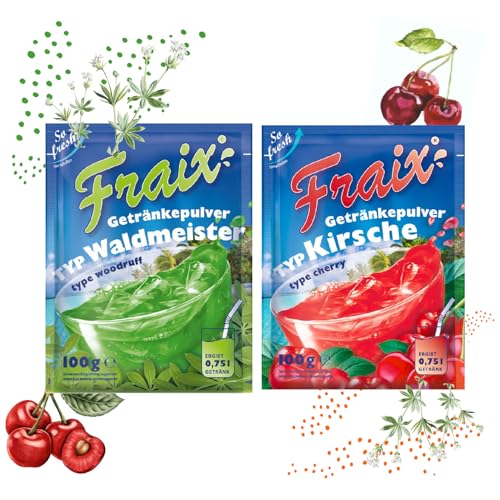 FRAIX Getränkpulver Kirsche + Waldmeister (50er KOMBIPACK) (je 25 x 100g) fruchtig & erfrischend - mit Vitamin C von Fraix