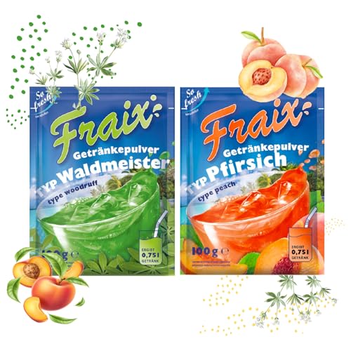 FRAIX Getränkpulver Waldmeister + Pfirsich (50er KOMBIPACK) (je 25 x 100g) fruchtig & erfrischend - mit Vitamin C von Fraix