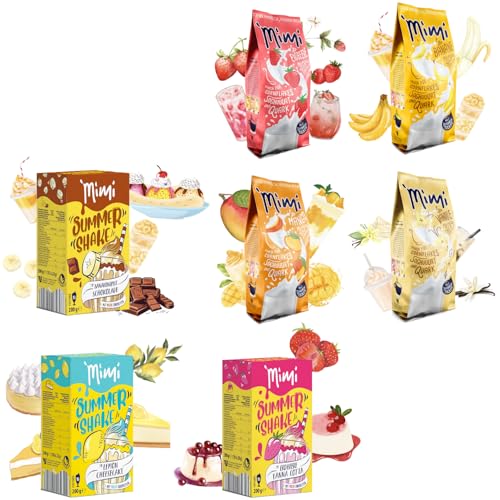 MIMI 3 x 200g Sommer Shake und 4 x 400g Milchmix Getränkepulver - Probierpack mit 7 verschiedenen Geschmacksrichtungen von Fraix