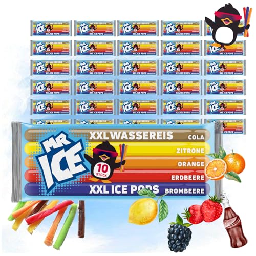 MR ICE Wassereis XXL 30 x 600ml | 300 x Fruchteis Icesticks mit je 60ml - Großpackung Stangeneis mit 5 x Geschmacksrichtungen | zum einfrieren von Fraix