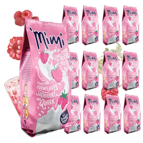 Mimi Milchmix Joghurt Himbeere Getränkepulver 12 x 400g - Vorratspack - Milchlösliches Getränkepulver mit Erdbeere-Geschmack - Warm und kalt löslich. Ideal für Freizeit, Büro, große Familie von Fraix