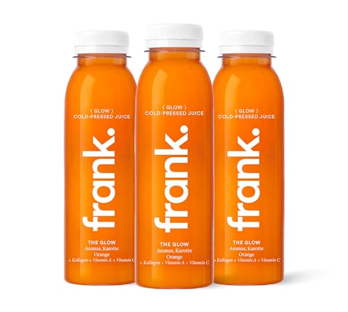 FRANK JUICE THE GLOW, kaltgepresster veganer Saft mit Ananas, Karotte und Orange, inkl. EINWEG-PFAND 3,00€, 12 x 330ml von Frank Juice