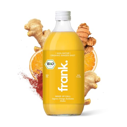 FRANK SHOT Wake Up Call - 500 ml - Bio Ingwer-Shots mit Kurkuma und Orange in Premium Qualität, Vegan, Nachhaltig im Glas, ohne Konservierungsstoffe von Frank Juice