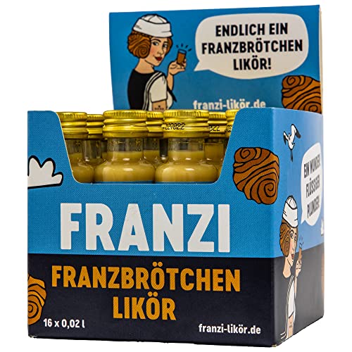 Franzi/Franzbrötchen Likör / 16 x 20 ml / 15% Vol. / Samtig weicher Sahnelikör/Geschmack von Zimt & karamellisiertem Zucker/Franzbrötchengenuss ganz ohne Krümel von Franzi