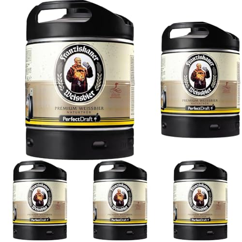 Franziskaner Weissbier Hefeweizen Bier Perfect Draft (1 x 6l) MEHRWEG Fassbier,6.0 l (Packung mit 5) von Franziskaner