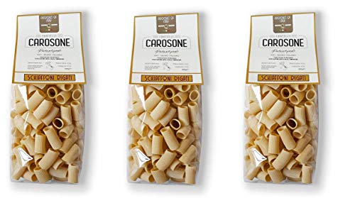 3x Fratelli Carosone Pasta Artigianale Schiaffoni Rigati handwerkliche Hartweizengrieß Pasta 100% italienischer Weizen Bronze Zeichnung Packung mit 500g langsames Trocknen bei niedrigen Temperaturen von Fratelli Carosone