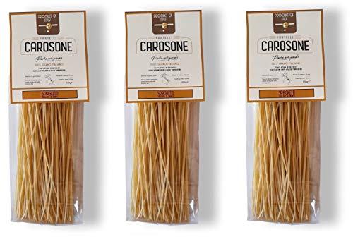 3x Fratelli Carosone Pasta Artigianale Spaghetti tagliati a mano Hand geschnitten handwerkliche Hartweizengrieß Pasta 100% italienischer Weizen Bronze Zeichnung Packung mit 500g langsames Trocknen von Fratelli Carosone