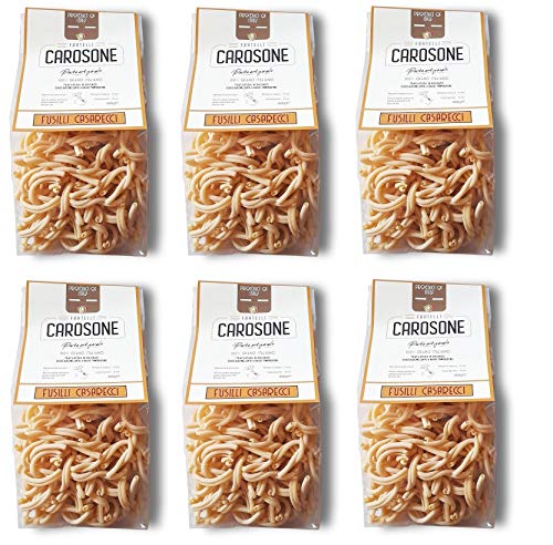 6x Fratelli Carosone Pasta Artigianale Fusilli Casarecci handwerkliche Hartweizengrieß Pasta 100% italienischer Weizen Bronze Zeichnung Packung mit 500g langsames Trocknen bei niedrigen Temperaturen von Fratelli Carosone