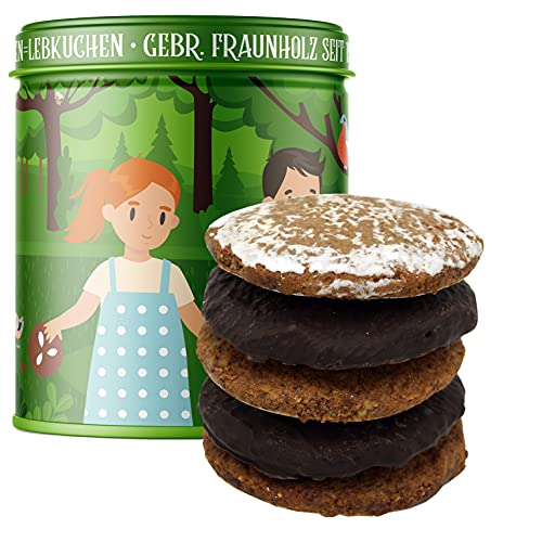 Lebkuchen - original Nürnberger Mandel Elisen-Lebkuchen - 45% Nussanteil - handgefertigte Qualität - prämierte Meisterhändler-Manufaktur (Dose Hänsel & Gretel - Gemischt 380 Gramm) von Fraunholz Elisenlebkuchen