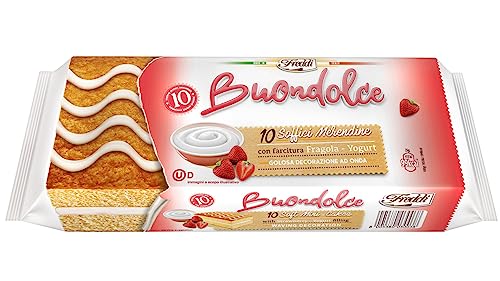 Freddi Buondolce Merendine Fragola e Yoghurt, 10 Biskuit-Schnitten gefüllt mit Erdbeer und Joghurt, Kuchen Snack, 250 g von BFYSYO