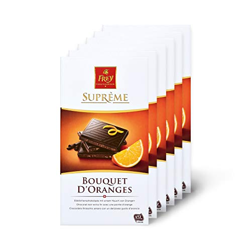 Frey 6x Suprême Noir Bouquet d'Oranges - Zartbitterschokolade mit einem Hauch von Orange - Original Schweizer Schokolade - Großpackung 6x Schokoladentafeln 100 g - UTZ-zertifiziert - Premium von Frey