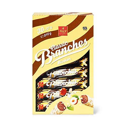 Frey Branches Classic Schokoriegel Bicolor 30er-Pack - Weisse und Milchschokolade mit Haselnusscremefüllung - Schweizer Schokolade - Großpackung 30 Stück à 27g einzeln verpackt / 810 g von Frey