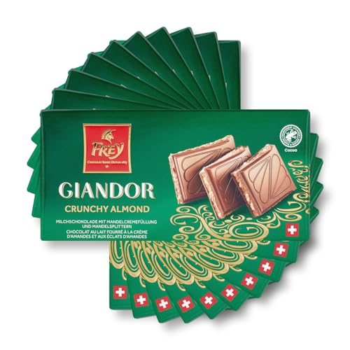 Frey Schokolade Giandor Mandelsplitter 10x100g - Schweizer Premium Chocolate – Milchschokolade mit Mandelcremefüllung – UTZ-zertifiziert von Frey