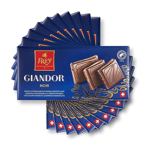 Frey Schokolade Giandor Noir 10x100g - Schweizer Premium Chocolate – Dunkle Schokolade mit Mandelcremefüllung – UTZ-zertifiziert von Frey