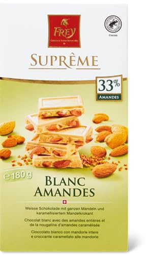 Frey Schokolade - Supreme Blanc/Amandes 180g - Kakao 33% mindestens - Swiss Premium Chocolate - Rainforest Alliance-zertifiziert von Frey