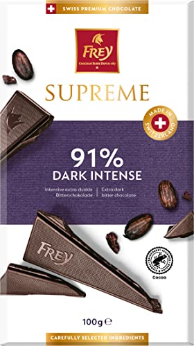 Frey Schokolade - Supreme Dunkle 100g - Kakao 91% mindestens - Swiss Premium Chocolate - Rainforest Alliance-zerfiziert von Frey