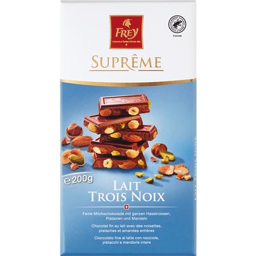 Frey Schokolade - Supreme Lait Trois Noix 200g - Kakao 34% mindestens - Swiss Premium Chocolate - Rainforest Alliance-zertifiziert von Frey