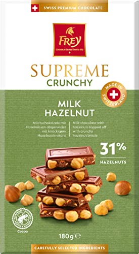 Frey Schokolade - Supreme Milk Crunchy Nut 180g - Kakao 31% mindestens - Swiss Premium Chocolate - Rainforest Alliance-zertifiziert von Frey