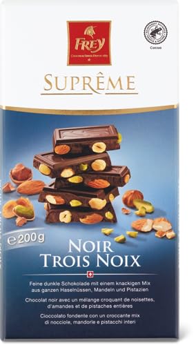 Frey Schokolade - Supreme Noir Trois Noix 200g - Kakao 44% mindestens - Swiss Premium Chocolate - Rainforest Alliance-zertifiziert von Frey