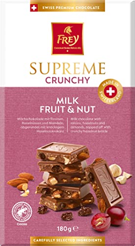 Frey Supreme Crunchy Milk Fruit & Nut 180g – Schweizer Premium-Schokolade – Rainforest Alliance-zertifiziert – Schokoriegel von Frey