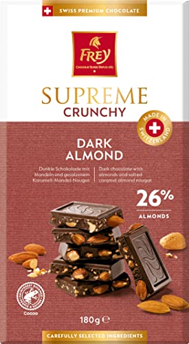 Frey Supreme Dunkle Schokolade Crunchy Almond 180g Packung - Kakao 26% - Swiss Premium - Rainforest Alliance zerfiziert von Frey