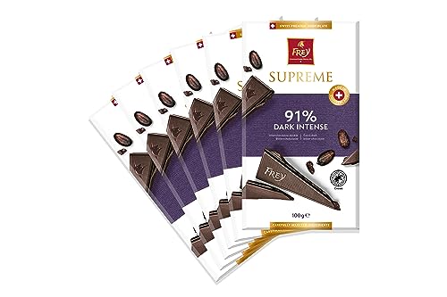 Frey Suprême Noir 91% extra dunkle - Swiss Premium Chocolate - Kakao 91% mindestens - Rainforest Alliance-zertifiziert - Großpackung Schokoladentafeln 6x100g von Frey