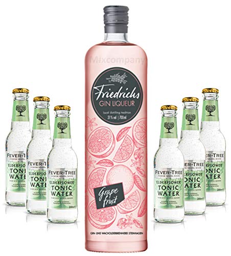 Friedrichs Gin Liqueur Grapefruit 0,7l 700ml (31% Vol) + 6x Fever-Tree Elderflower Tonic Water 0,2l MEHRWEG inkl. Pfand Gin Tonic Bar- [Enthält Sulfite] von Friedrichs-Friedrichs