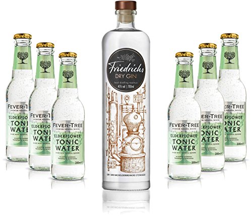 Gin Tonic Set - Friedrichs Dry Gin 0,7l 700ml (45% Vol) + 6x Fever Tree Elderflower Tonic Water 200ml inkl. Pfand MEHRWEG -[Enthält Sulfite] von Friedrichs-Friedrichs