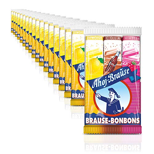 Ahoj-Brause Brause-Bonbon-Stangen – BrauseBonbons verpackt als Stange – 3 verschiedene Geschmacksrichtungen: Zitrone, Cola und Himbeere - 18er Pack (18 x 69 g) von Frigeo Ahoj-Brause