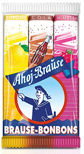 Ahoj-Brause Brause-Bonbon-Stangen – BrauseBonbons verpackt als Stange – 3 verschiedene Geschmacksrichtungen: Zitrone, Cola und Himbeere - 1er Pack (1 x 69 g) von Frigeo Ahoj-Brause