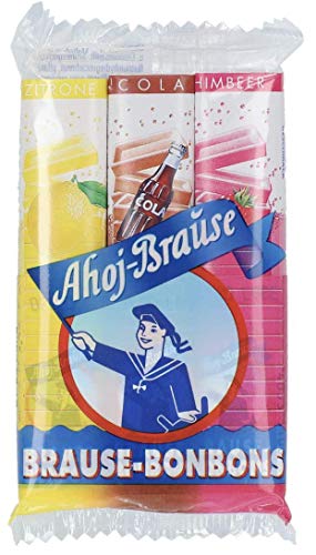 Ahoj-Brause Brause-Bonbon-Stangen – BrauseBonbons verpackt als Stange – 3 verschiedene Geschmacksrichtungen: Zitrone, Cola und Himbeere - 1er Pack (1 x 69 g) von Frigeo Ahoj-Brause