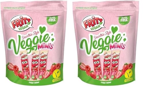 FRITT Vegan Erdbeer & Himbeer Minis 135g, 100% Vegan, Mini Kaubonbon-Streifen für alle Smoothie Lover (Packung mit 2) von Fritt