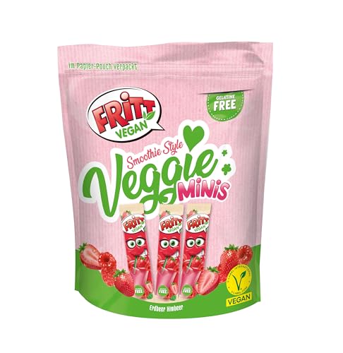 FRITT Vegan Erdbeer & Himbeer Minis 135g, 100% Vegan, Mini Kaubonbon-Streifen für alle Smoothie Lover von Fritt