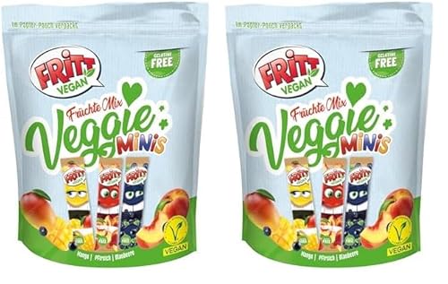 FRITT Vegan Früchte-Mix Minis 135g, 100% Vegan, Mini Kaubonbon-Streifen in 3 verschiedenen Geschmacksrichtungen (Packung mit 2) von Fritt