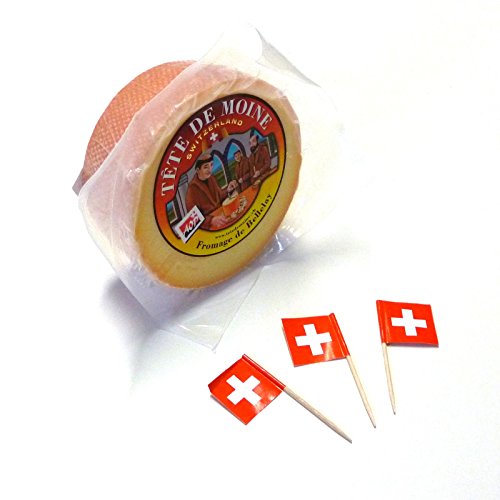 Tete de Moine halbiert eingeschweißt ca 400g und 3 schweizer Fähnchen von Fromage de Bellelay Tete de Moine