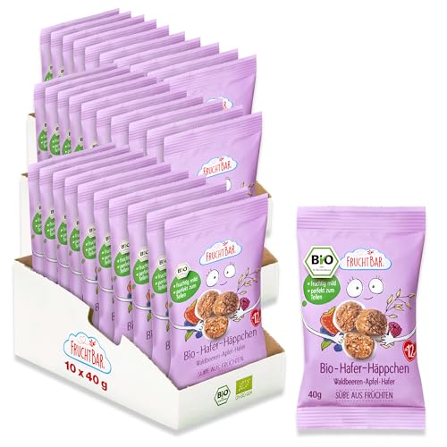 FruchtBar Bio Hafer Häppchen mit Waldbeeren, Apfel, Hafer, 30er Vorratsset, zuckerfreier Kinder-Snack, für Babys ab 12 Monaten & Kinder, 30x 40g von FruchtBar