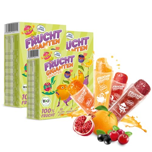 3x FRUCHTGIGANTEN Wassereis - 30 Fruchteis - 100% Frucht - Superfood Wasser Eis in den Sorten Aronia, Granatapfel, Orange, Cranberry - Ohne Zuckerzusatz und Geschmacksverstärker - Vegan von FruchtGiganten