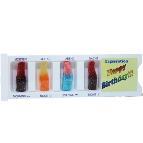 Tablettenbox Geburtstag Happy Birthday gefüllt mit Fruchtgummi 25g von Fruchtgummi Bären & Co.