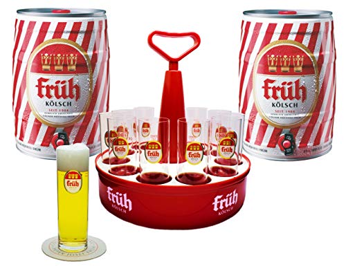 Früh Kölsch Party Set mit 2 Dosen Kölsch 5l 4,8% +Kranz + 12 Gläser 0,2l von Früh