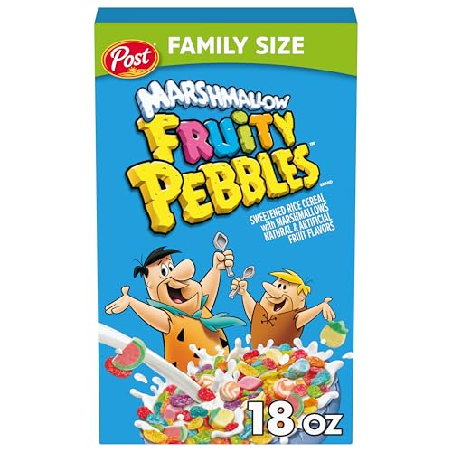 Post Fruity Pebbles Marshmallow-Müsli, fruchtiges Kinder-Müsli mit Marshmallows, glutenfrei, 530 ml Box von Fruity Pebbles