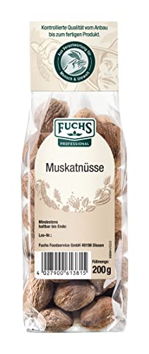 Fuchs Professional - Muskatnuss ganz | Ungemahlene Muskatnüsse | Zum Würzen von Kartoffelgerichten | 200 g im Beutel von Fuchs Professional